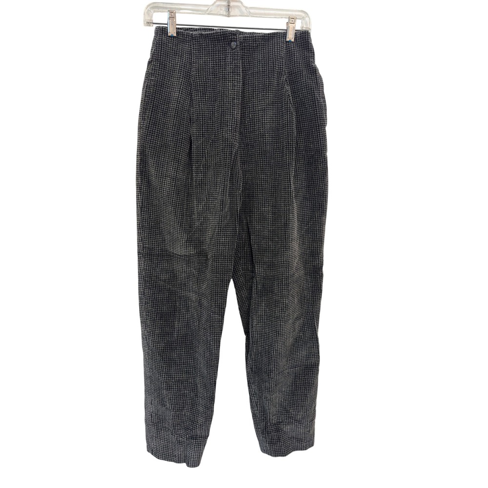 Vintage 90s Houndstooth Pleated Trousers High Waist Dark Academia USA Size 6